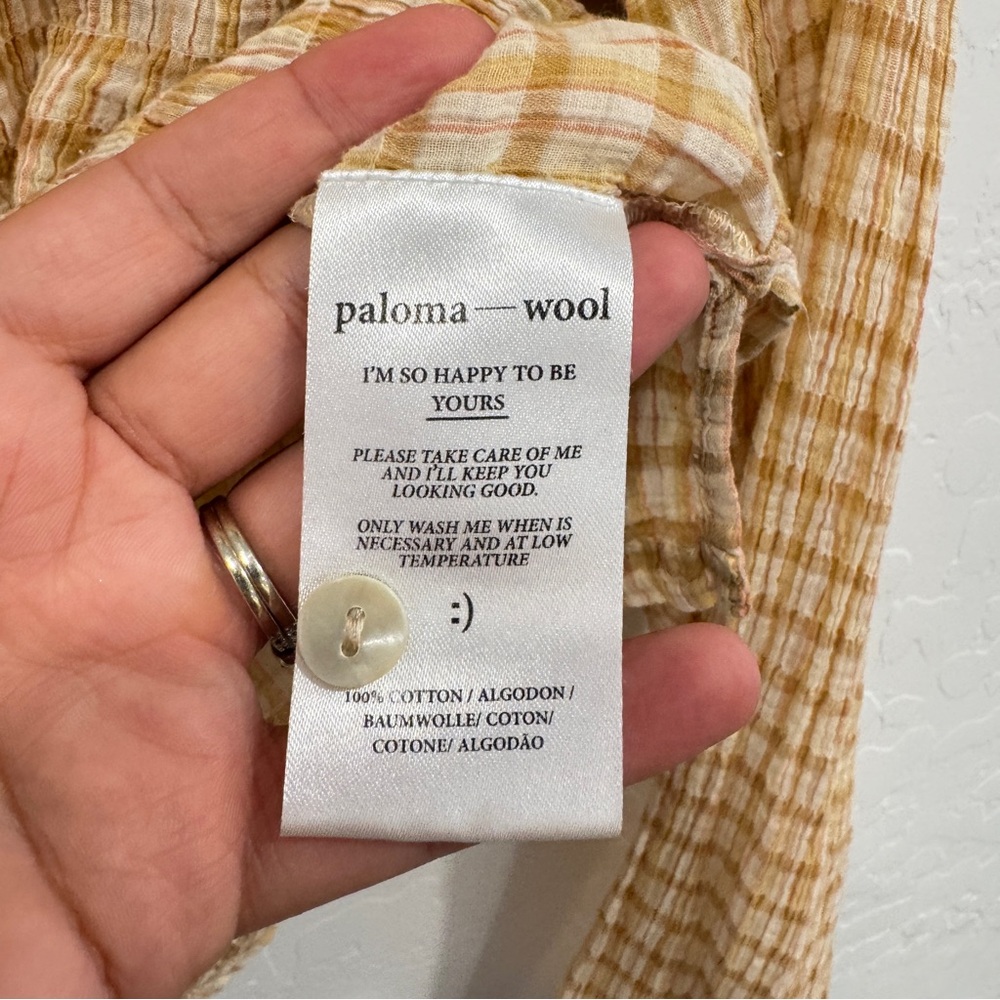 Paloma Wool Plaid Blouse Womens Tan Cream Textured Button Front Cotton Cropped - Picture 6 of 8